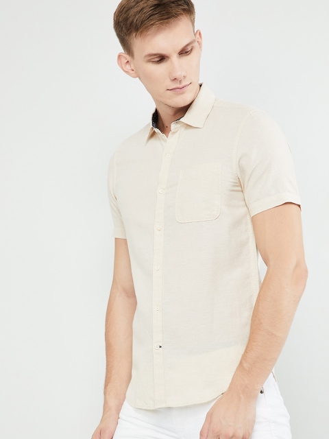 

max Men Beige Regular Fit Solid Casual Shirt