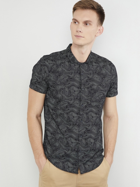 max Men Black & Off-White Abstract Print Slim Fit Printed Casual Shirt