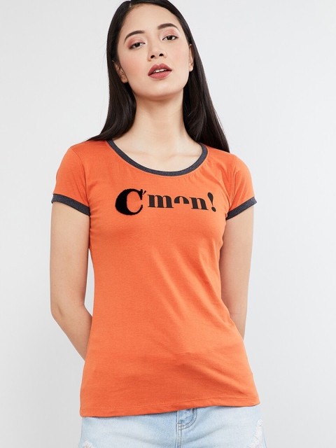 

max Women Orange & Black Printed T-shirt