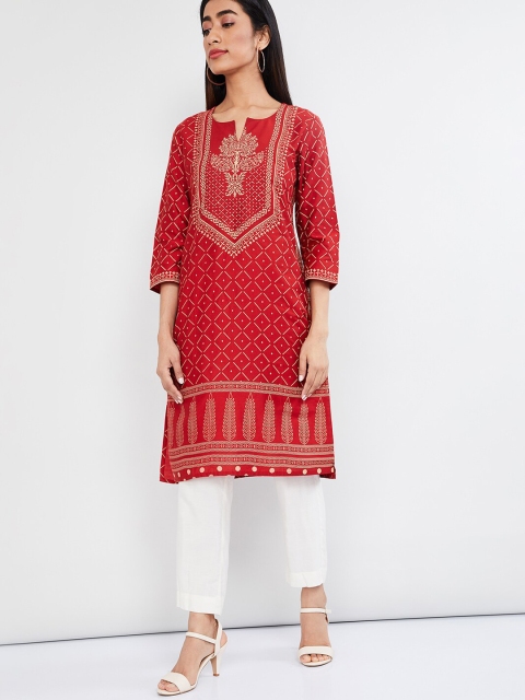 

max Women Red & Beige Printed Straight Kurta