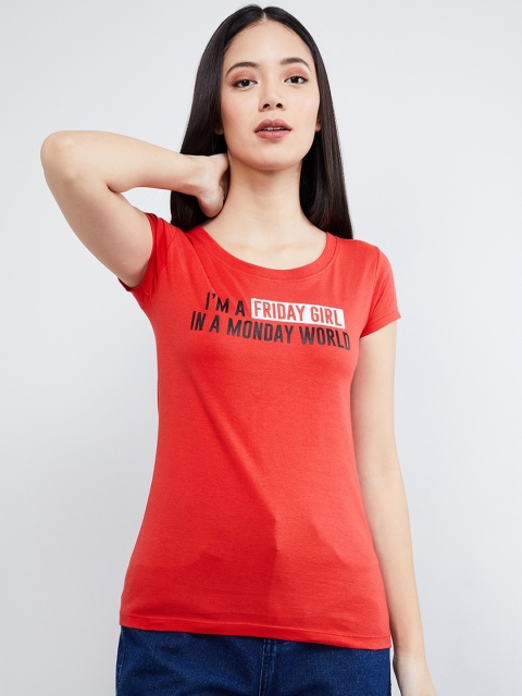 

max Women Red Printed Round Neck T-shirt