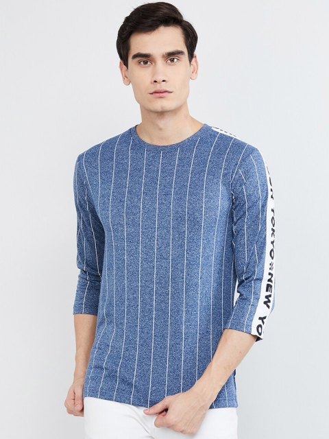 

max Men Blue & Off-White Striped Round Neck T-shirt