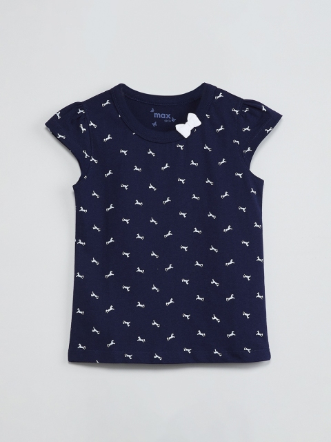 

max Girls Navy Blue Printed Top