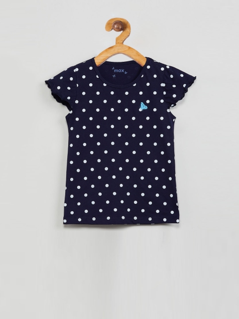 

max Girls Navy Blue Printed Round Neck T-shirt