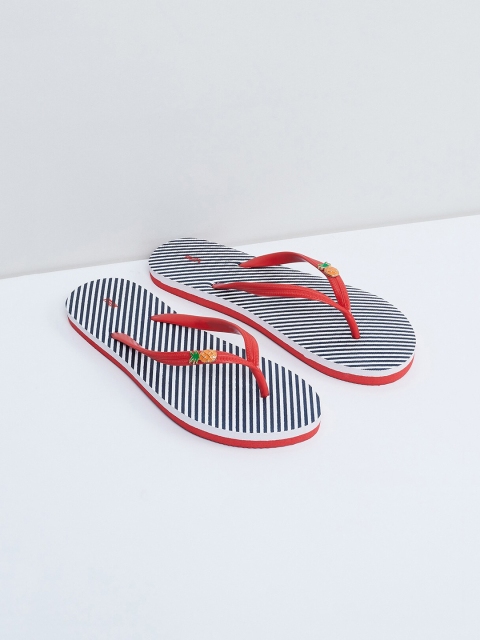 

max Women Blue & Red Striped Thong Flip-Flops
