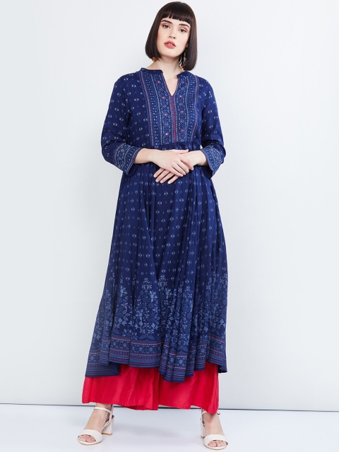

max Women Blue & White Printed A-Line Kurta