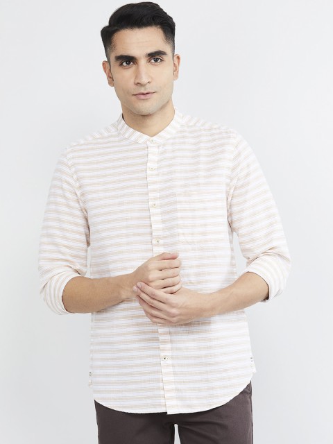 

max Men Beige Regular Fit Striped Casual Shirt
