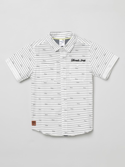 

max Boys White & Grey Regular Fit Striped Casual Shirt