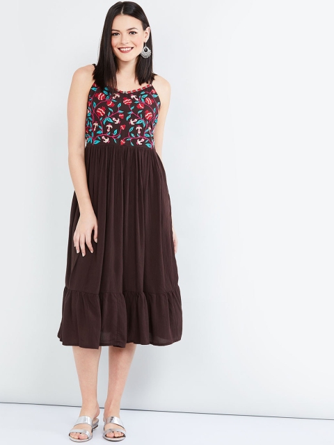 

max Women Brown Printed A-Line Dress