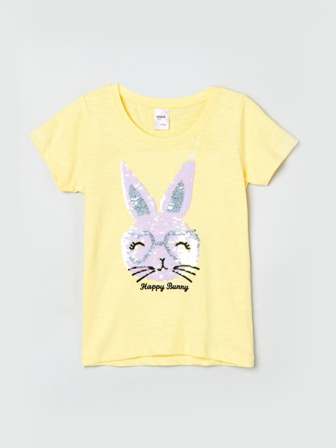 

max Girls Yellow Solid Round Neck T-shirt