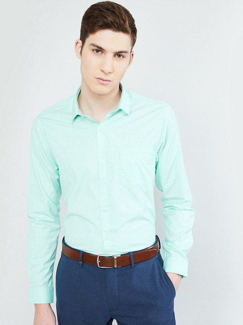 

max Men Sea Green Regular Fit Solid Semiformal Shirt
