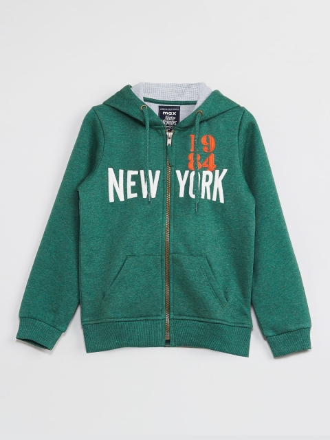 

max Boys Green & White Printed Hooded Sweatshirt