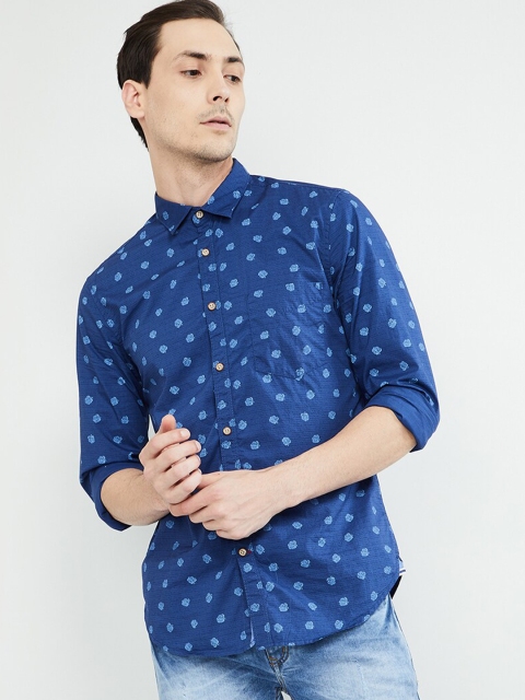 

max Men Blue Slim Fit Floral Printed Casual Shirt
