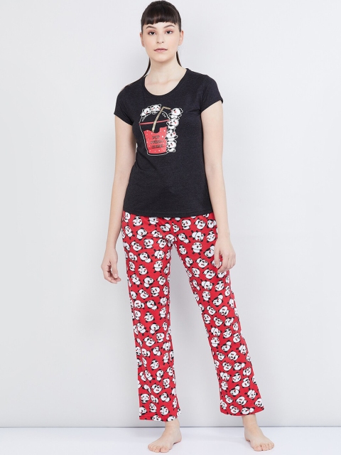 

max Women Charcoal Grey & Red Printed Night Suit