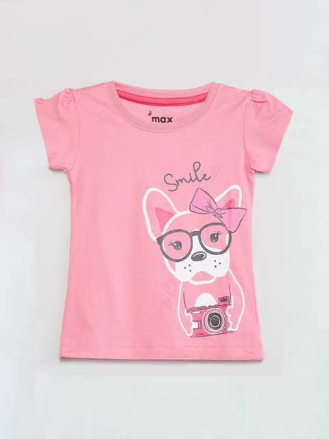 

max Girls Pink Printed Round Neck T-shirt