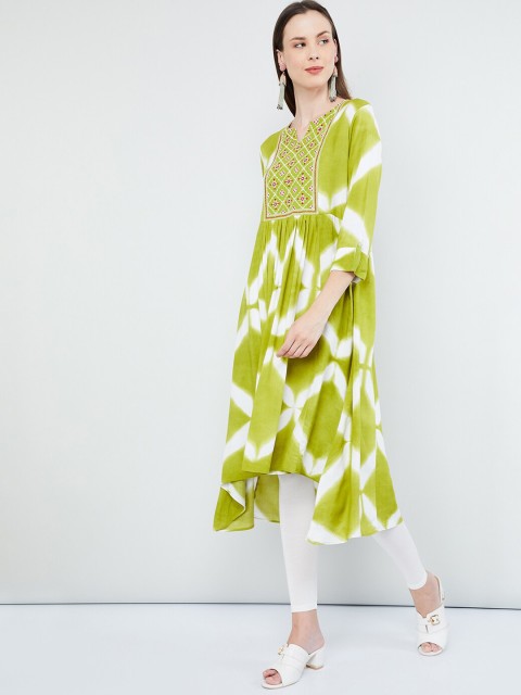 

max Women Lime Green Printed Anarkali Kurta