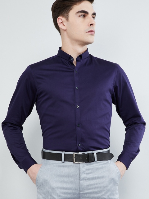 

max Men Blue Slim Fit Solid Formal Shirt