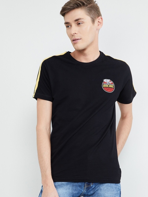 max Men Black Solid Round Neck T-shirt