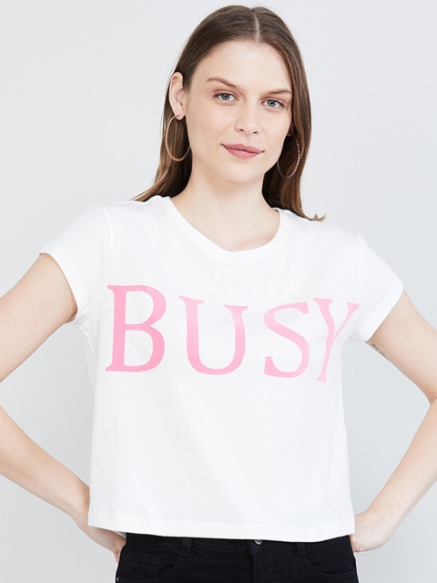 

max Women Off-White Printed Round Neck T-shirt
