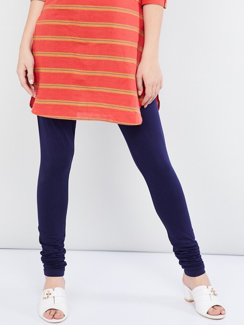 

max Women Navy Blue Solid Knitted Churidar