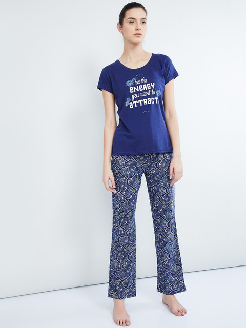 

max Women Navy Blue Printed Night suit