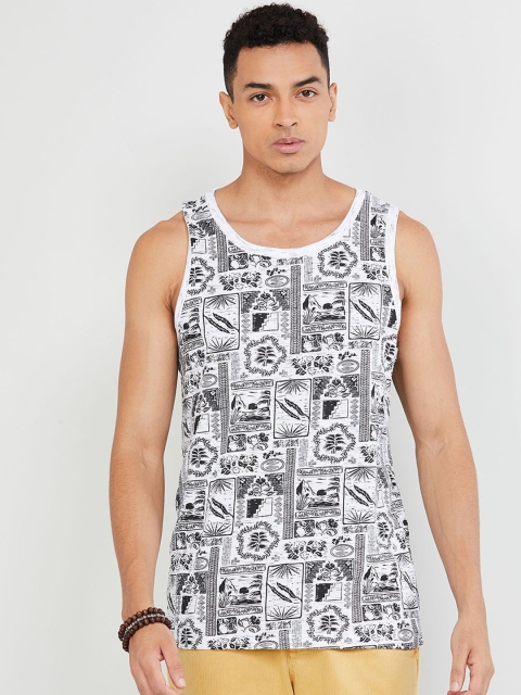 

max Men White Printed Round Neck T-shirt
