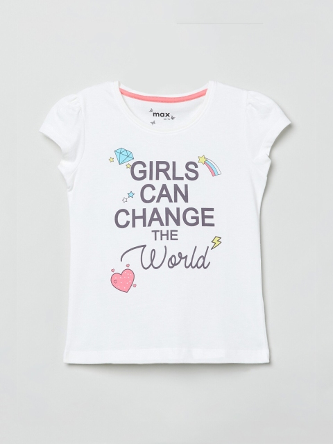 

max Girls White Printed Round Neck T-shirt