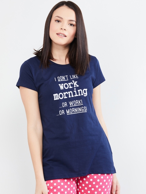

max Women Navy Blue Printed Lounge T-Shirt