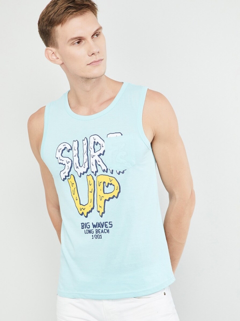 

max Men Turquoise Blue Printed Round Neck T-shirt