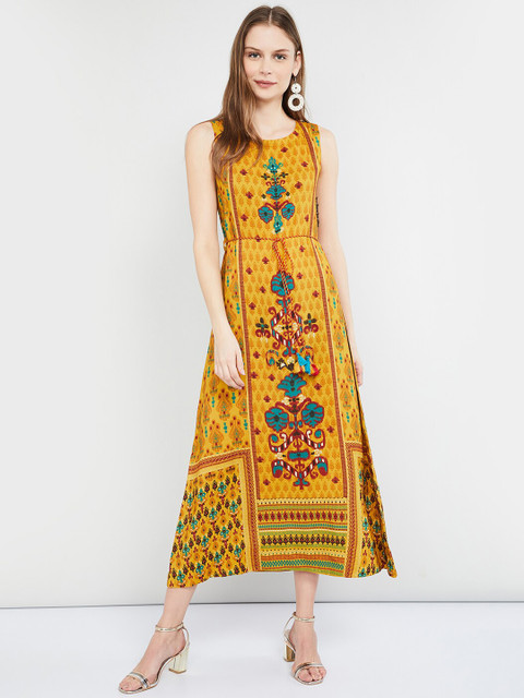 

max Women Mustard Printed Maxi Dress