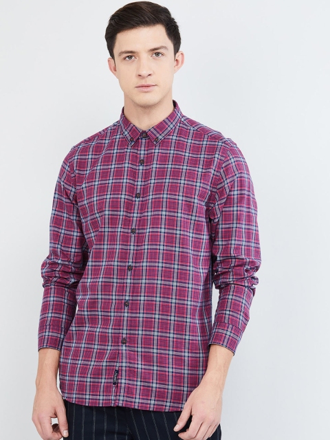 

max Men Pink & Blue Regular Fit Checked Casual Shirt