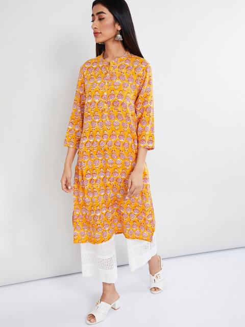 

max Women Mustard Yellow Floral Print Straight Kurta