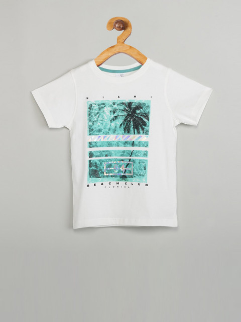 

max Boys White Printed Round Neck T-shirt