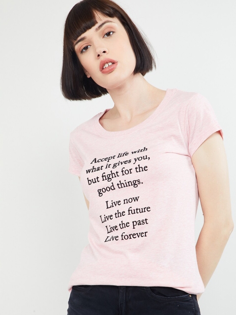 

max Women Pink Printed Round Neck T-shirt