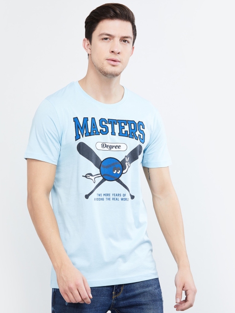 

max Men Turquoise Blue Printed Round Neck T-shirt