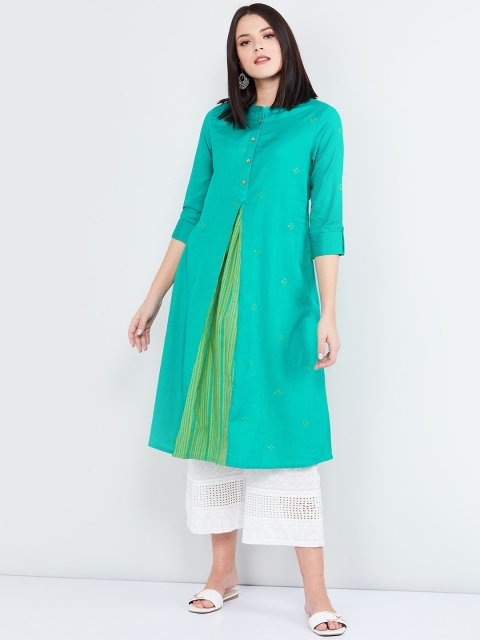 

max Women Green Woven Design A-Line Kurta