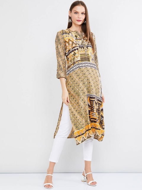 max Women Mustard Yellow Printed Straight Kurta