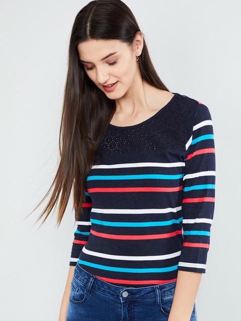 

max Women Navy Blue & White Striped Top