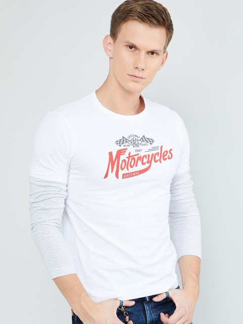 

max Men White Printed Round Neck T-shirt