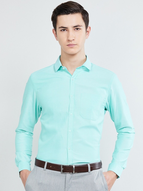 

max Men Aqua Green Slim Fit Solid Formal Shirt