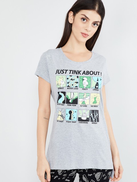 

max Women Grey Printed Round Neck T-shirt