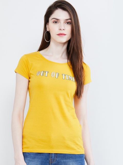 

max Women Yellow Solid Round Neck T-shirt