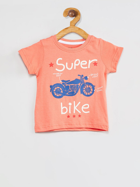 

max Boys Orange Printed Round Neck T-shirt