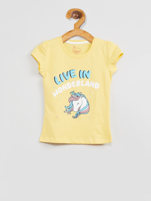 

max Girls Yellow Printed Round Neck T-shirt