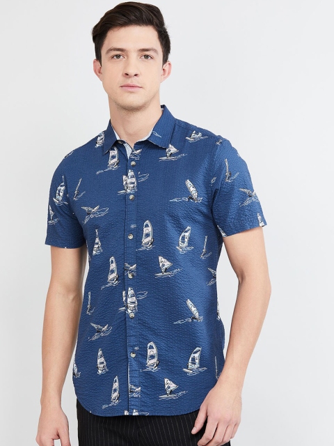 

max Men Blue & White Slim Fit Printed Casual Shirt