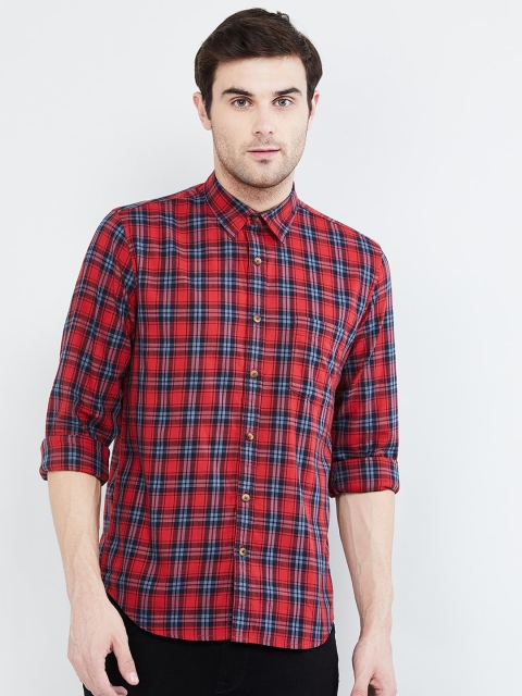 

max Men Red & Blue Slim Fit Checked Casual Shirt