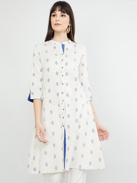 

max Women Off-White & Blue Woven Design A-Line Kurta