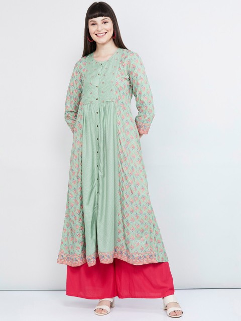 

max Women Green Printed A-Line Kurta