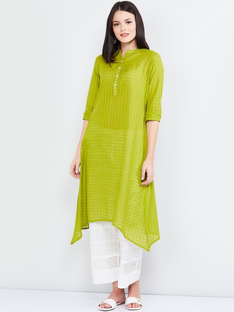 

max Women Lime Green Woven Design A-Line Kurta