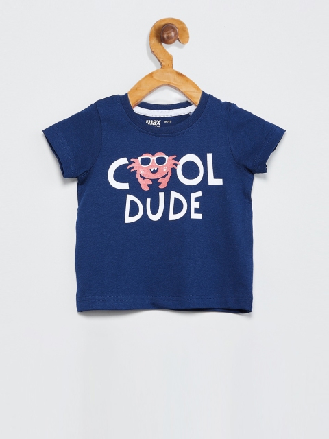 

max Boys Blue Printed Round Neck T-shirt